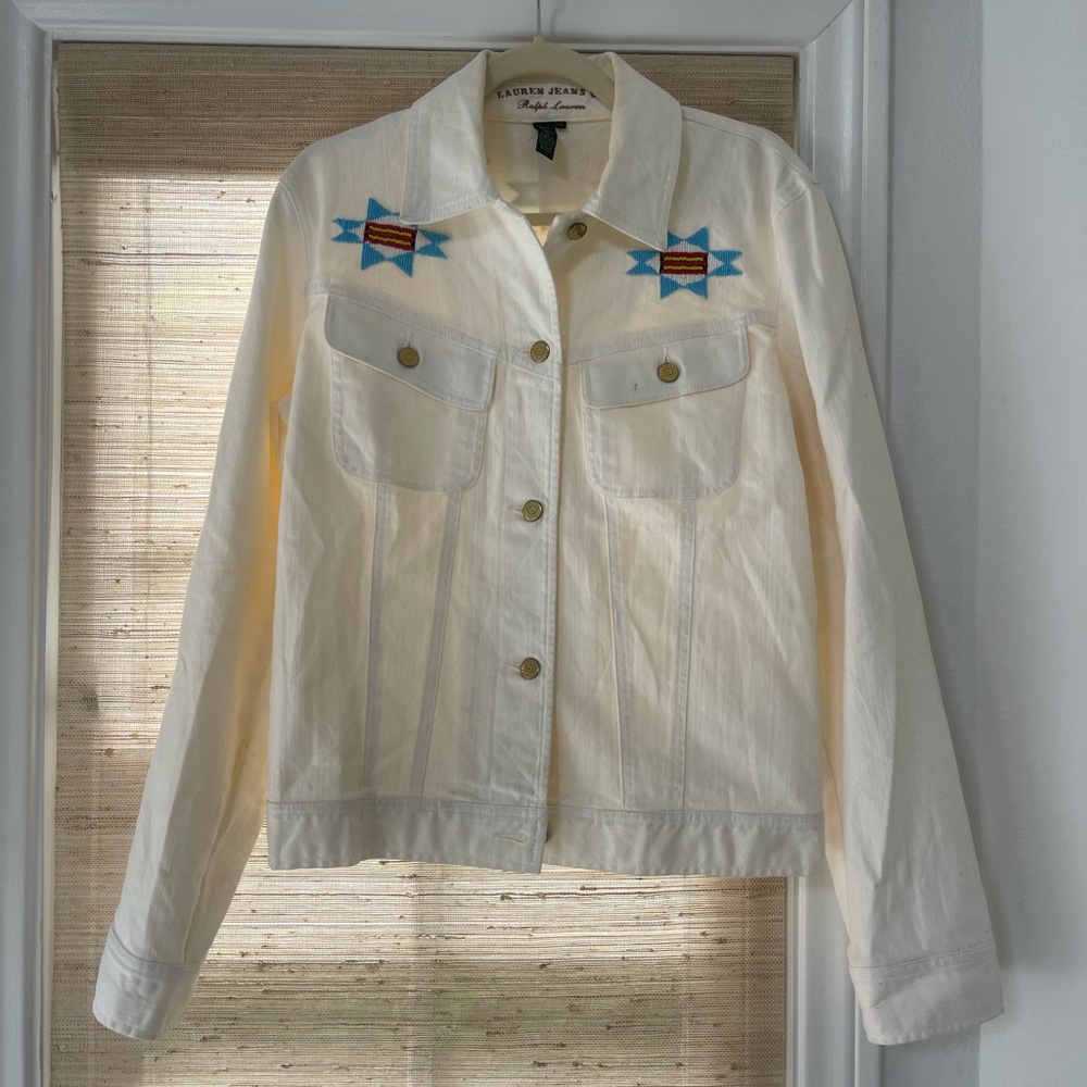 Vintage Ralph Lauren beaded White Denim Jacket